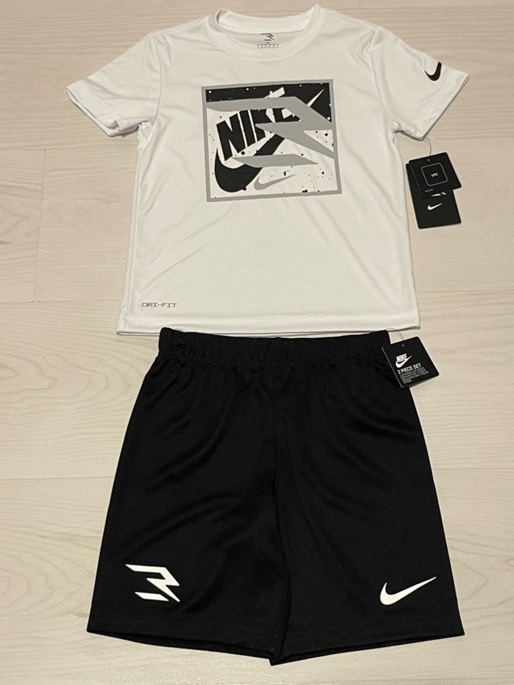 Nike White & Black Dri-FIT Graphic Tee and Athletic Shorts Set